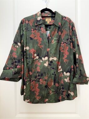 Investments Woman “Taylor” Olive Green and Rust Non-iron Blouse 20W